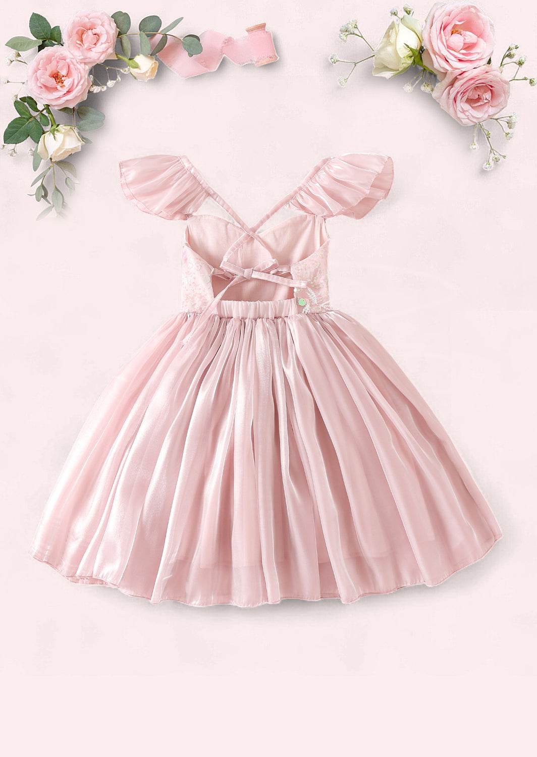 Whimsy Sequin Ruffle Sleeve Party Dress in Pink