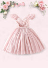 Whimsy Sequin Ruffle Sleeve Party Dress in Pink