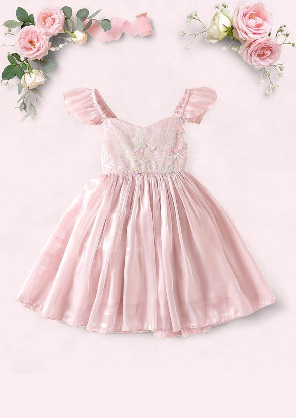 Pink Ruffle Sleeve Sequin Toddler Birthday Party & Special Occasion Dress