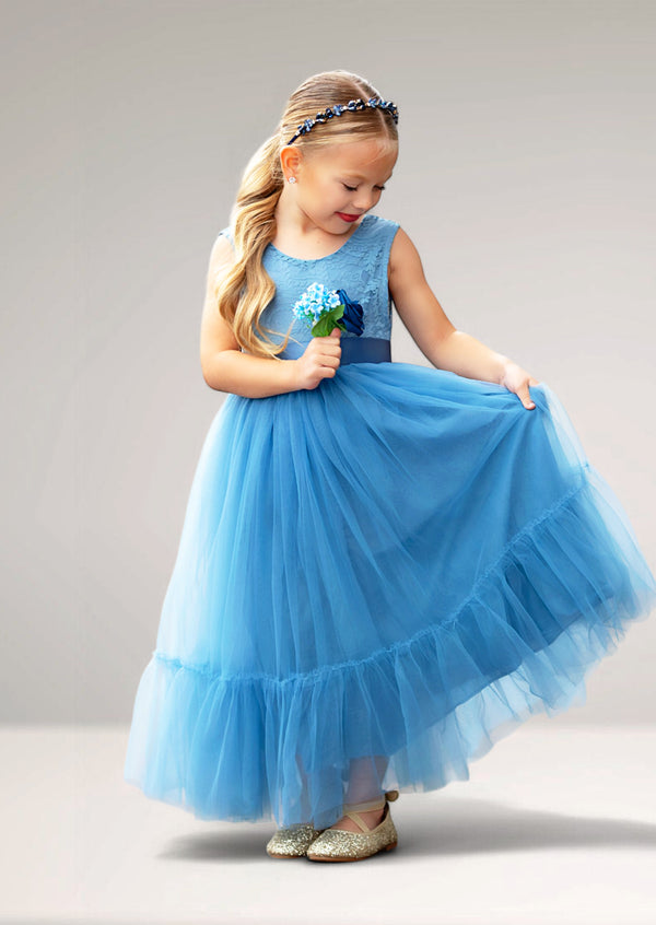 flower girl dresses tulle and lace for toddlers for weddings in dusty blue