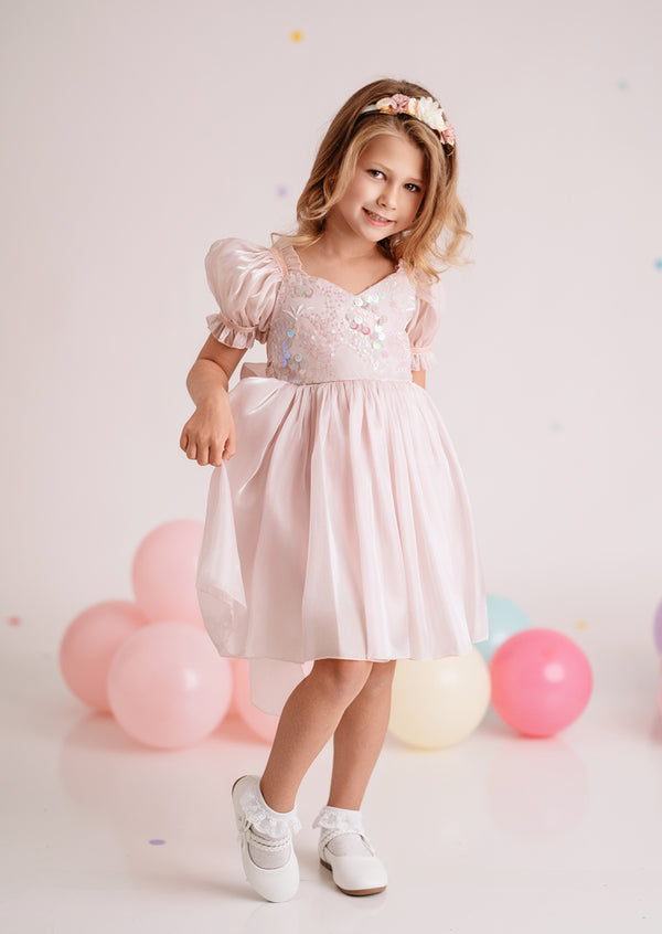 Moonbeam Puff Sleeve Dress in Pink