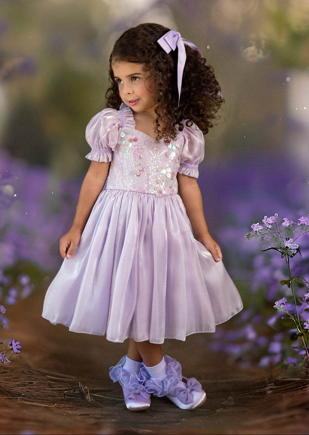 Moonbeam Puff Sleeve Dress in Lavender
