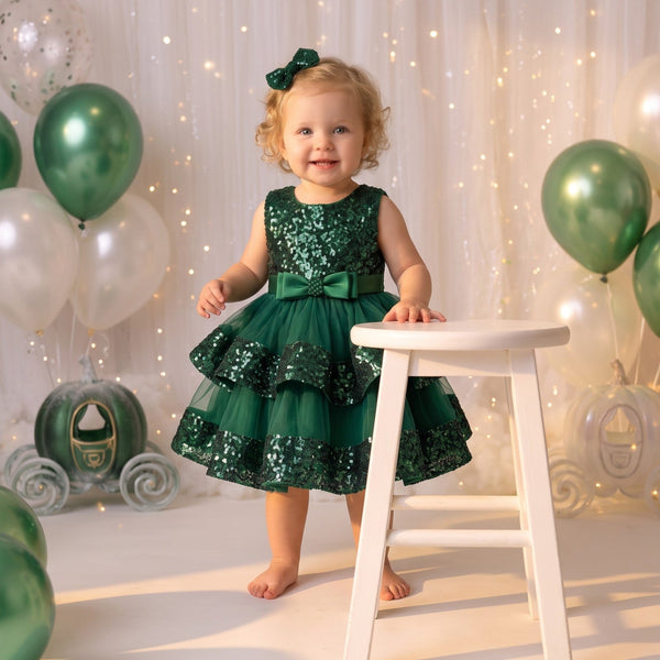Little Miss Sparkles Party Dress Green | cake smash dress for baby girl