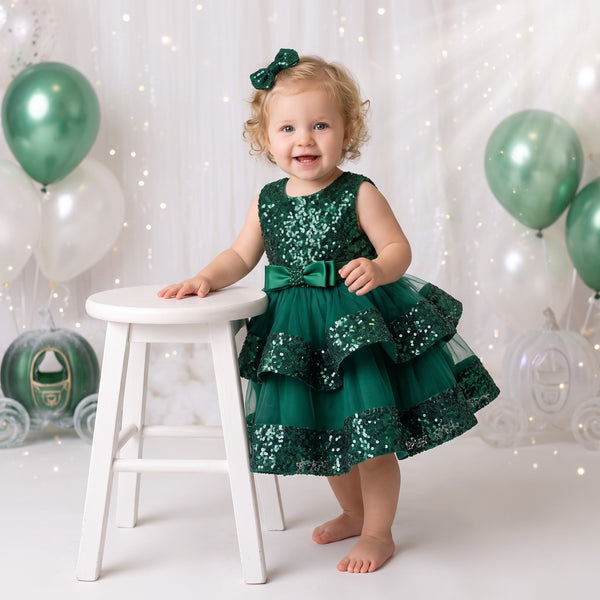 Little Miss Sparkles Party Dress Green | cake smash dress for baby girl