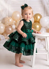 Green sequin party dress cake smash girl