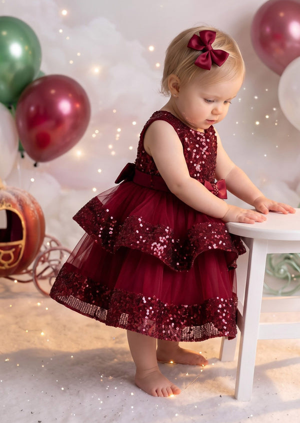 Baby girl red sequin Christmas dress holiday cake smash outfit