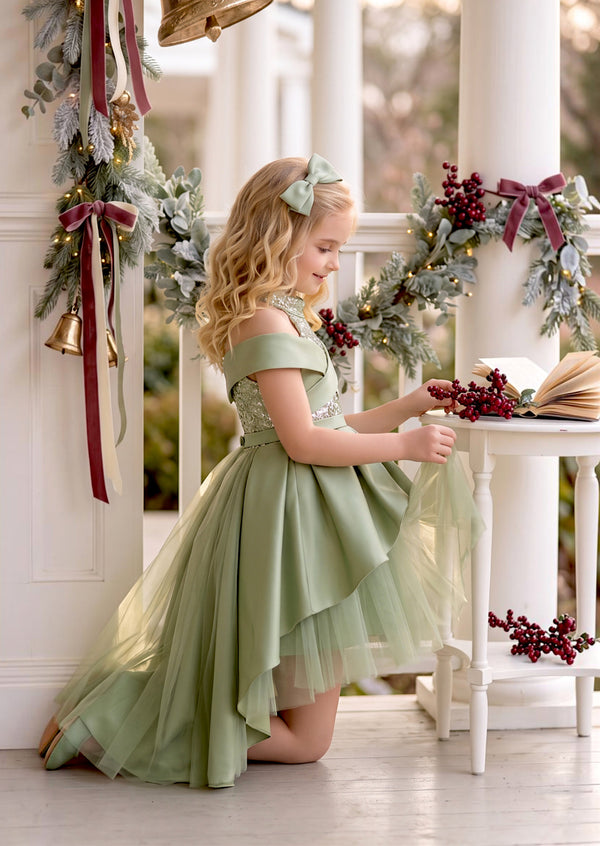 Girls Fairytale Dress in Avocado Green | Girls Christmas Dress