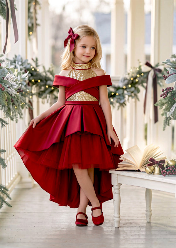 Girls Fairytale Dress in Deep Red | Girls Christmas Dress