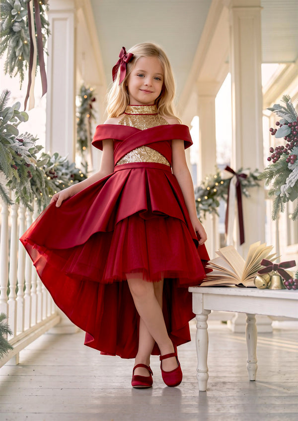 Girls Fairytale Dress in Deep Red | Girls Christmas Dress