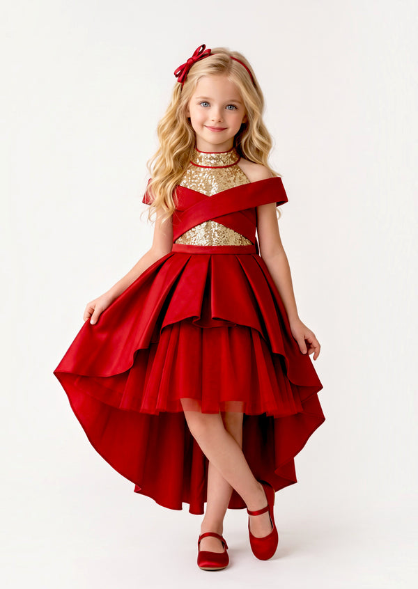 Girls Fairytale Dress in Deep Red | Girls Christmas Dress