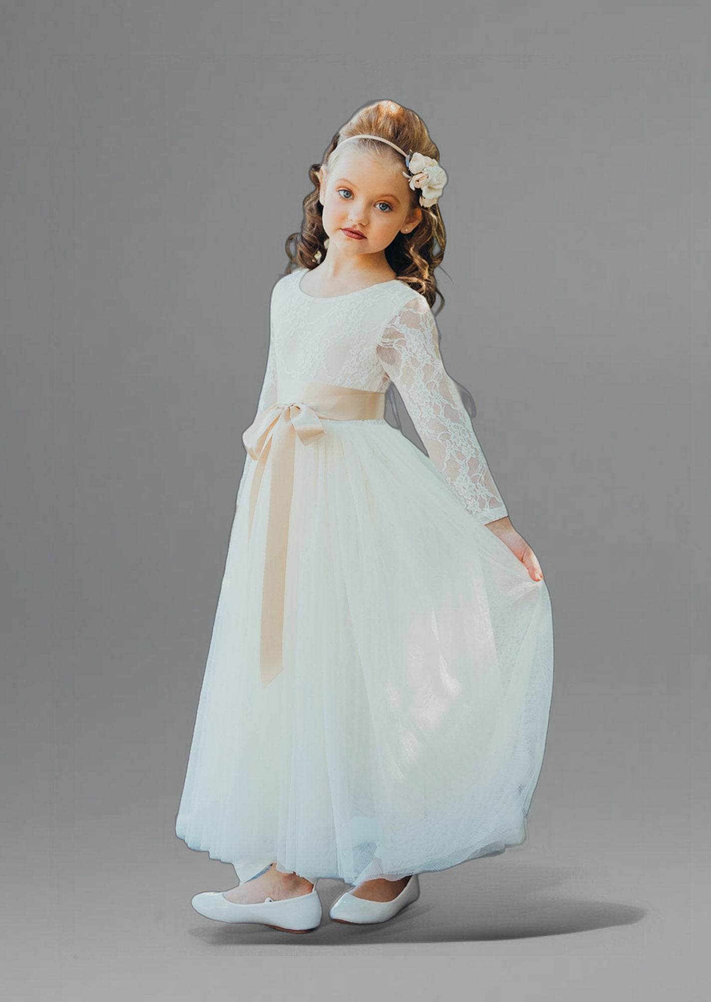 Solid Ivory Full Length Tie Back Dress