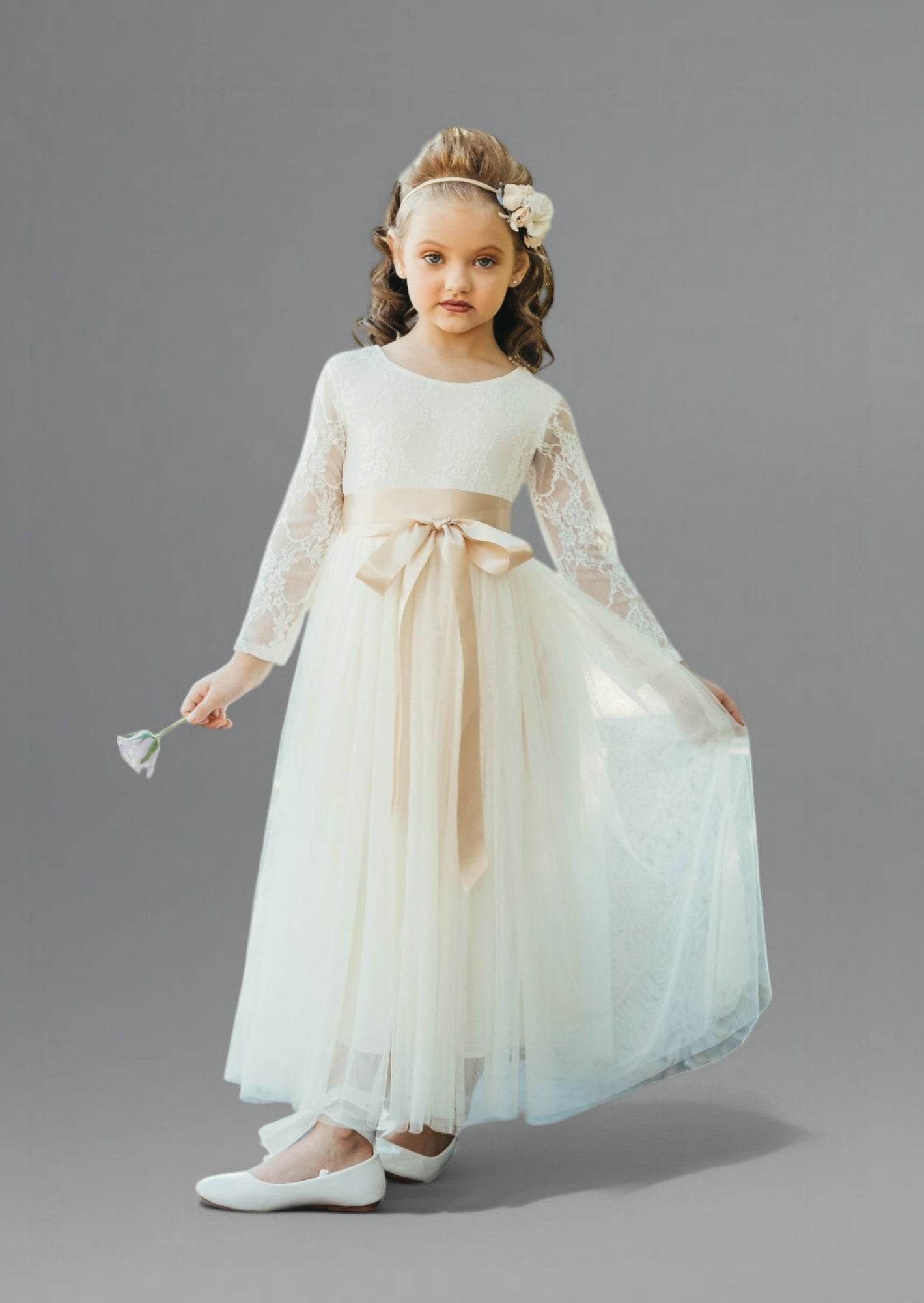 Solid Ivory Full Length Tie Back Dress