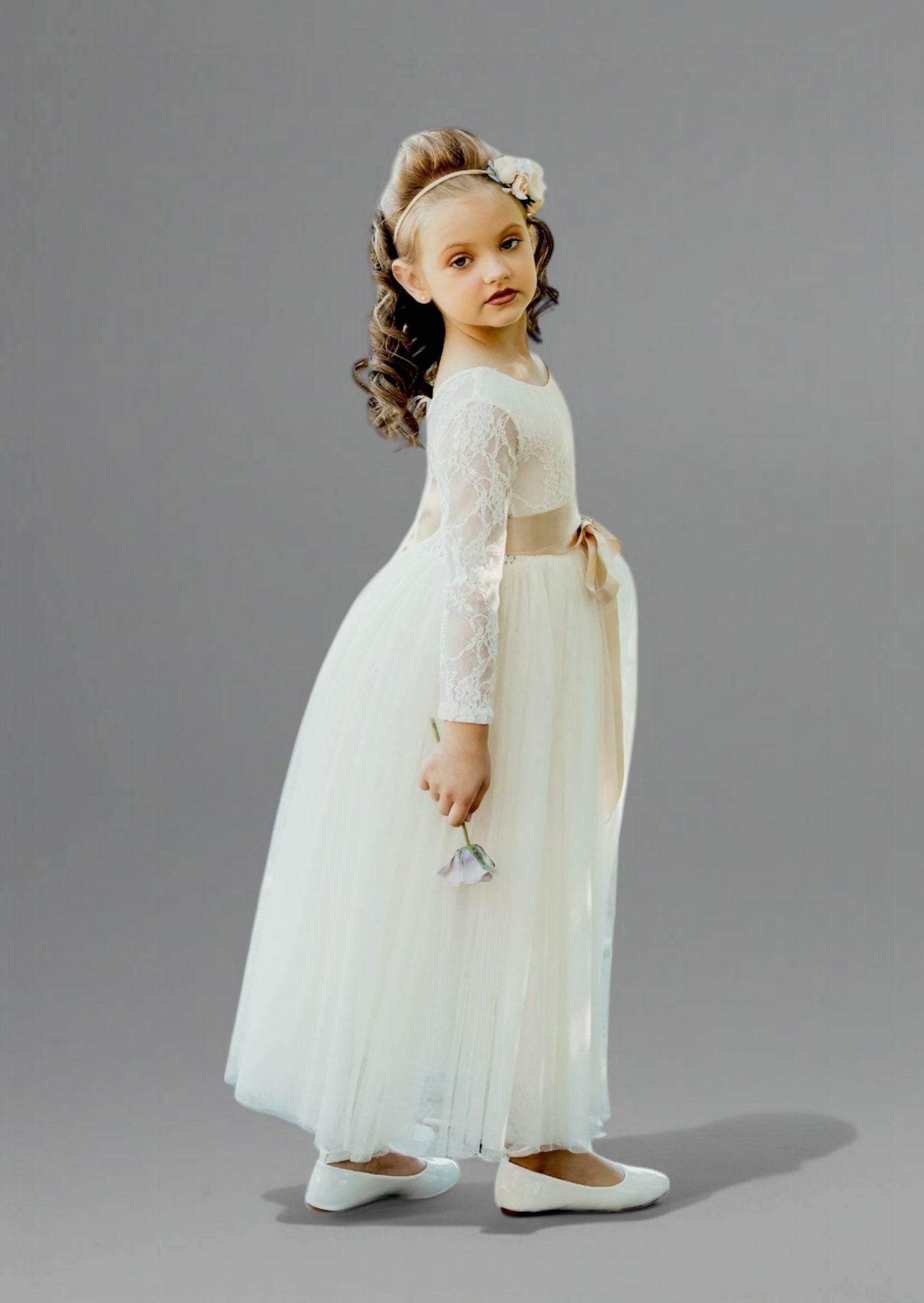 Solid Ivory Full Length Tie Back Dress
