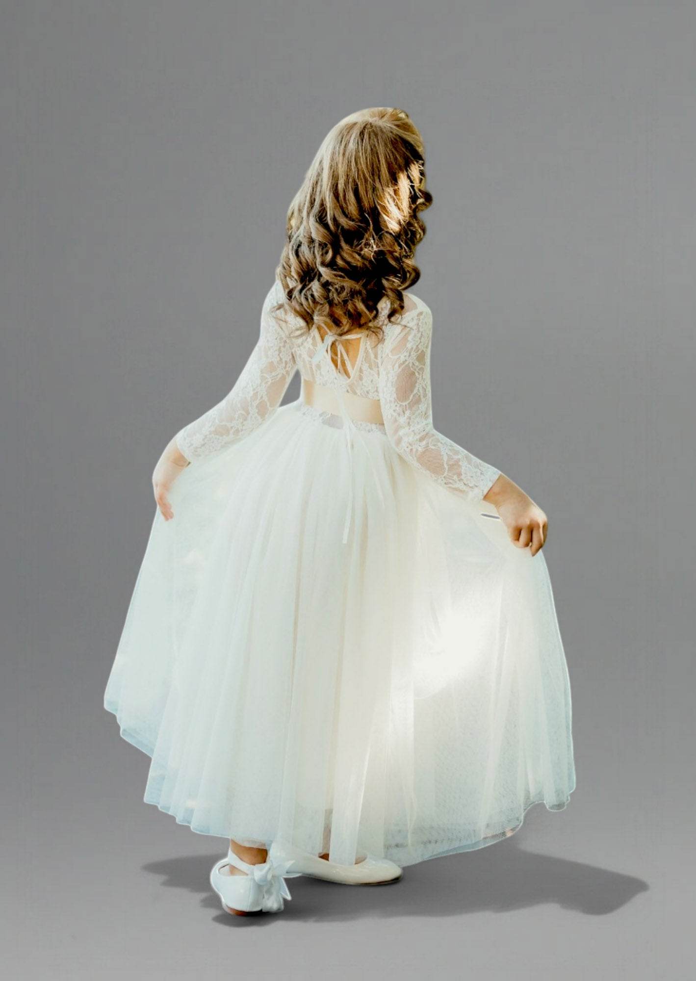 Solid Ivory Full Length Tie Back Dress