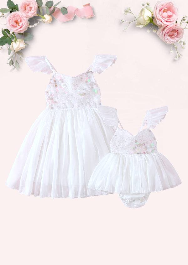 White Starlight Sparkle Dress & Romper  Elegant Party & Photo Outfit 
