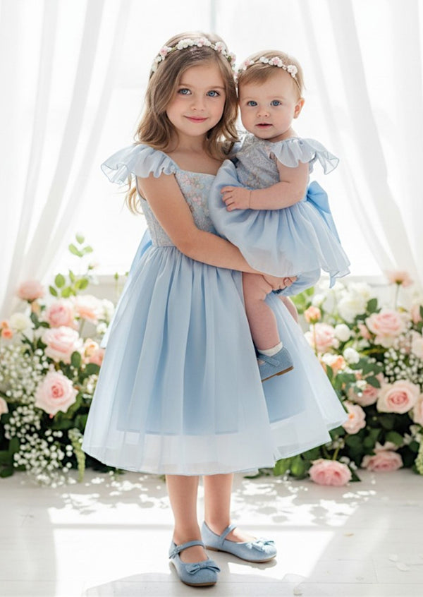 Starlight Sparkle Party Dress - Romper Sibling Set   Blue