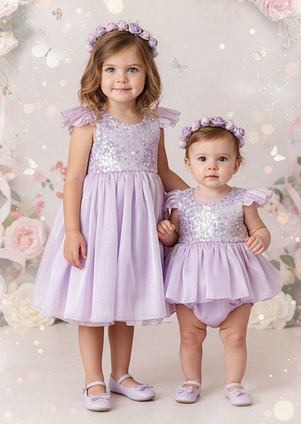 Lavender Starlight Sparkle Toddler Birthday Dress & Romper Outfit