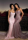 Strapless Trumpet Gown | Lace & Sequin Evening Dress pink mauve