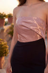 Close-up  Strapless Satin Mermaid Gown – Elegant Formal Dress
