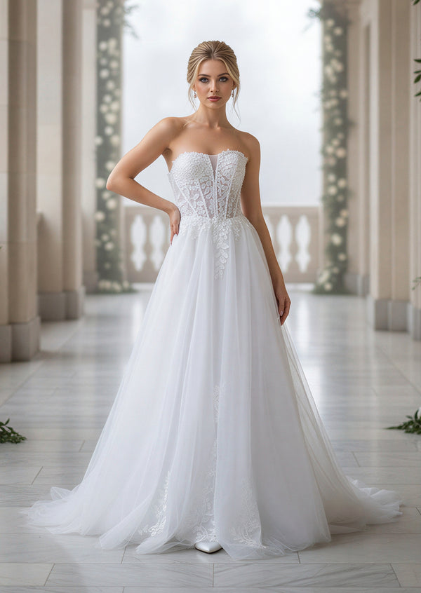 A‑Line Floral Lace Bridal Gown in Ivory | Romantic Wedding Dress