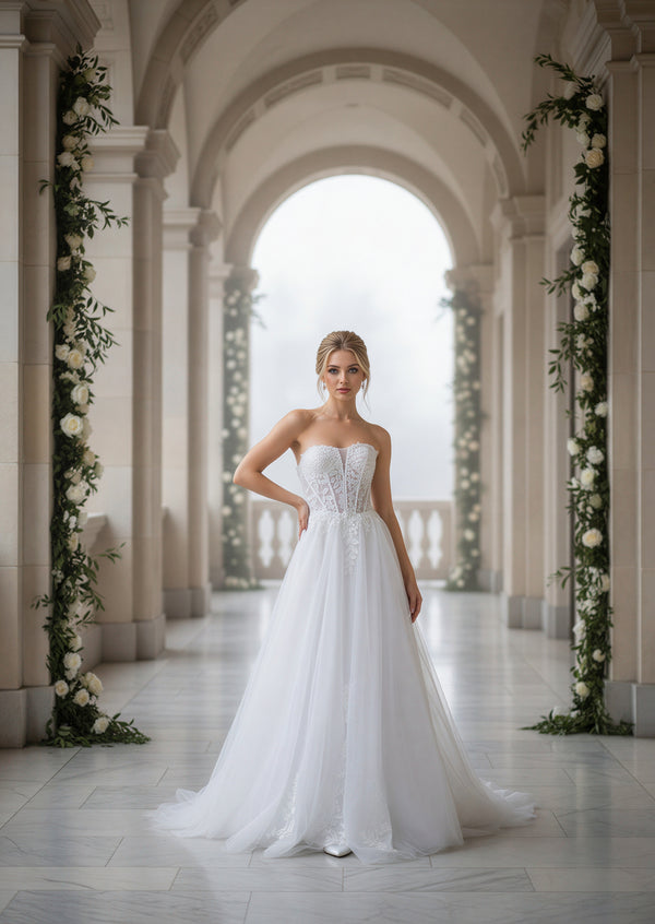 A‑Line Floral Lace Bridal Gown in Ivory | Romantic Wedding Dress