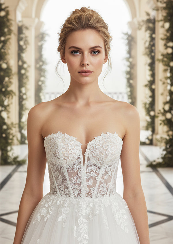 A‑Line Floral Lace Bridal Gown in Ivory | Romantic Wedding Dress
