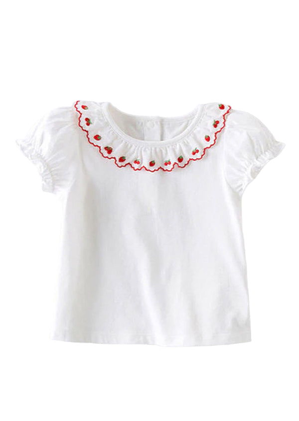 Strawberry Embroidered Girls Tee