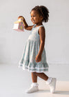 Girls Green Mini Print Twirl Dress