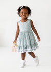 Girls Green Mini Print Twirl Dress