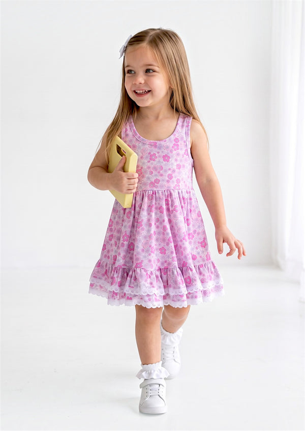 Girls Pink Mini Print Twirl Dress - Twirl Dresses