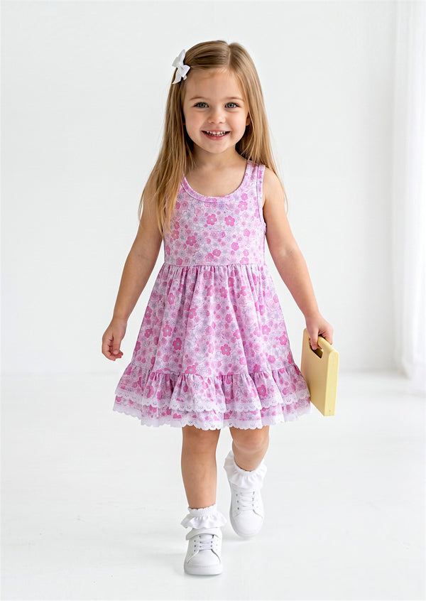 Girls Pink Mini Print Twirl Dress - Twirl Dresses