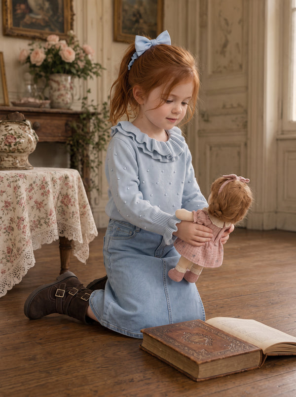Sweet Blossoms Ruffle Pullover Sweater Blue | Girls Outerwear Sweaters