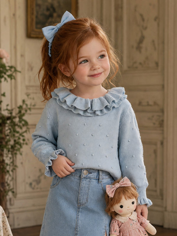 Sweet Blossoms Ruffle Pullover Sweater Blue | Girls Outerwear Sweaters