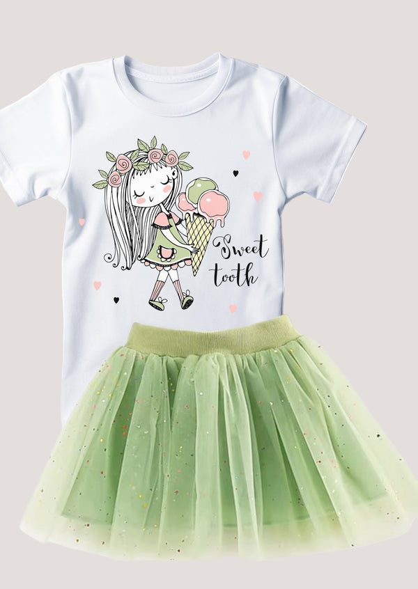 Olive Tutu Skirt with Colorful Sprinkles