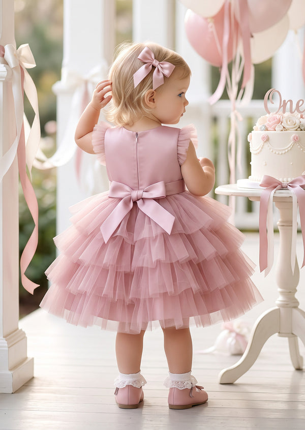 Tulle & Sequin Bow Baby Party Dress in Deep Pink | Cake Smash Girl