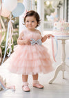 Tulle & Sequin Bow Girls Party Dress in Peach Pink | Cake Smash Girl