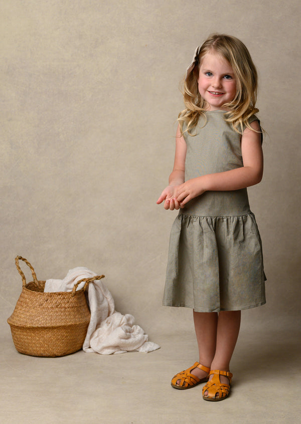 Taupe Linen Ruffle Dress