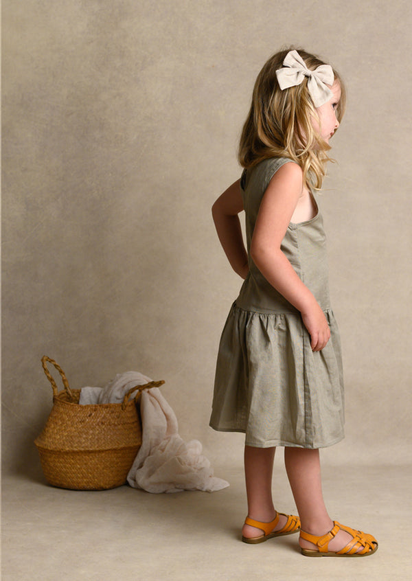 Taupe Linen Ruffle Dress