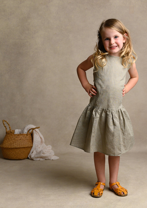 Taupe Linen Ruffle Dress