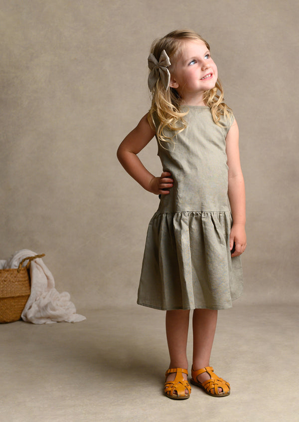 Taupe Linen Ruffle Dress
