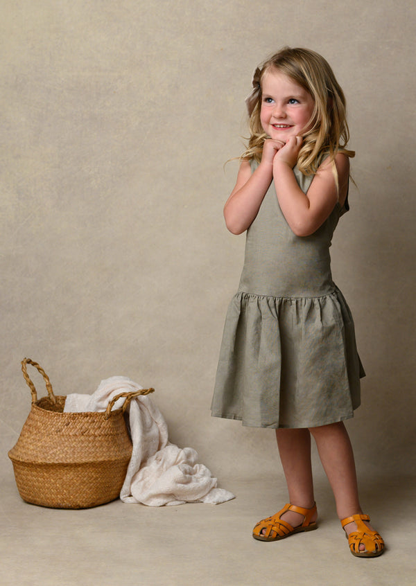 Taupe Linen Ruffle Dress