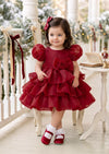 Teacups and Roses Baby Girl Christmas Dress in Red