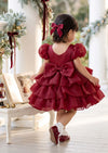 Teacups and Roses Baby Girl Christmas Dress in Red