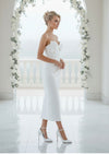 White Tea‑Length Satin Dress with Bow | Boned Bodice