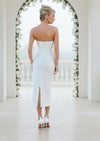 White Tea‑Length Satin Dress with Bow | Boned Bodice