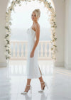 White Tea‑Length Satin Dress with Bow | Boned Bodice