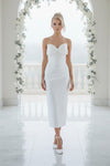 White Tea‑Length Satin Dress with Bow | Boned Bodice