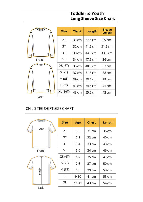 Girls Tee Shirt Crew Shirt Size Chart