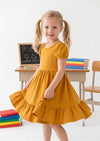 girls Cotton Twirl Dress in Gold