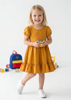 girls Cotton Twirl Dress in Gold